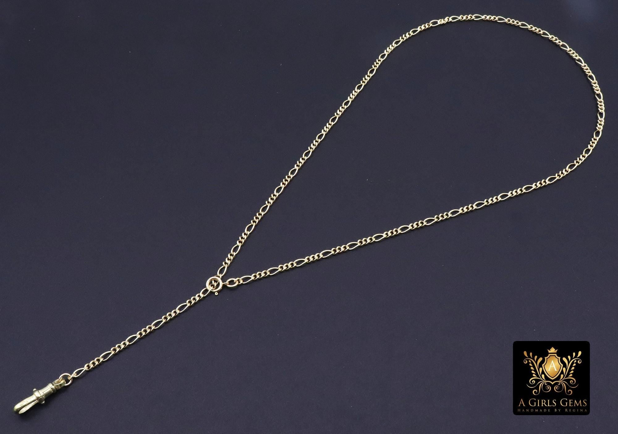 14 K Gold Filled Swivel Fob Bar Necklace, 925 Sterling Silver Figaro Chain Adjustable Lariat Choker, Figaro Charm Necklace