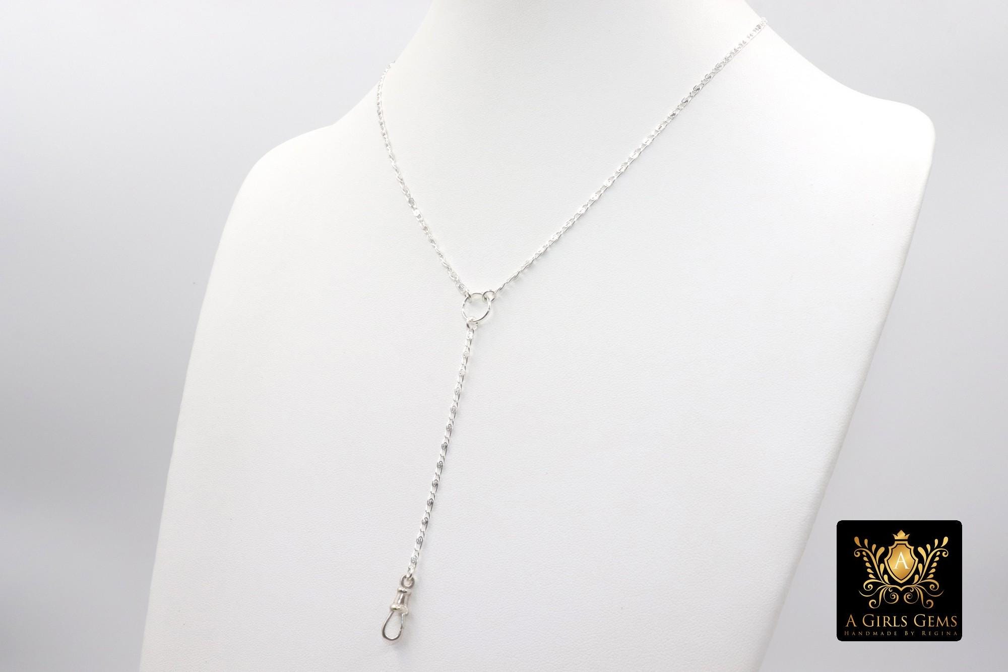 925 Sterling Silver Swivel Fob Bar Necklace, Silver Scroll Bar Chain Lariat Choker, Lumachina Charm Necklace