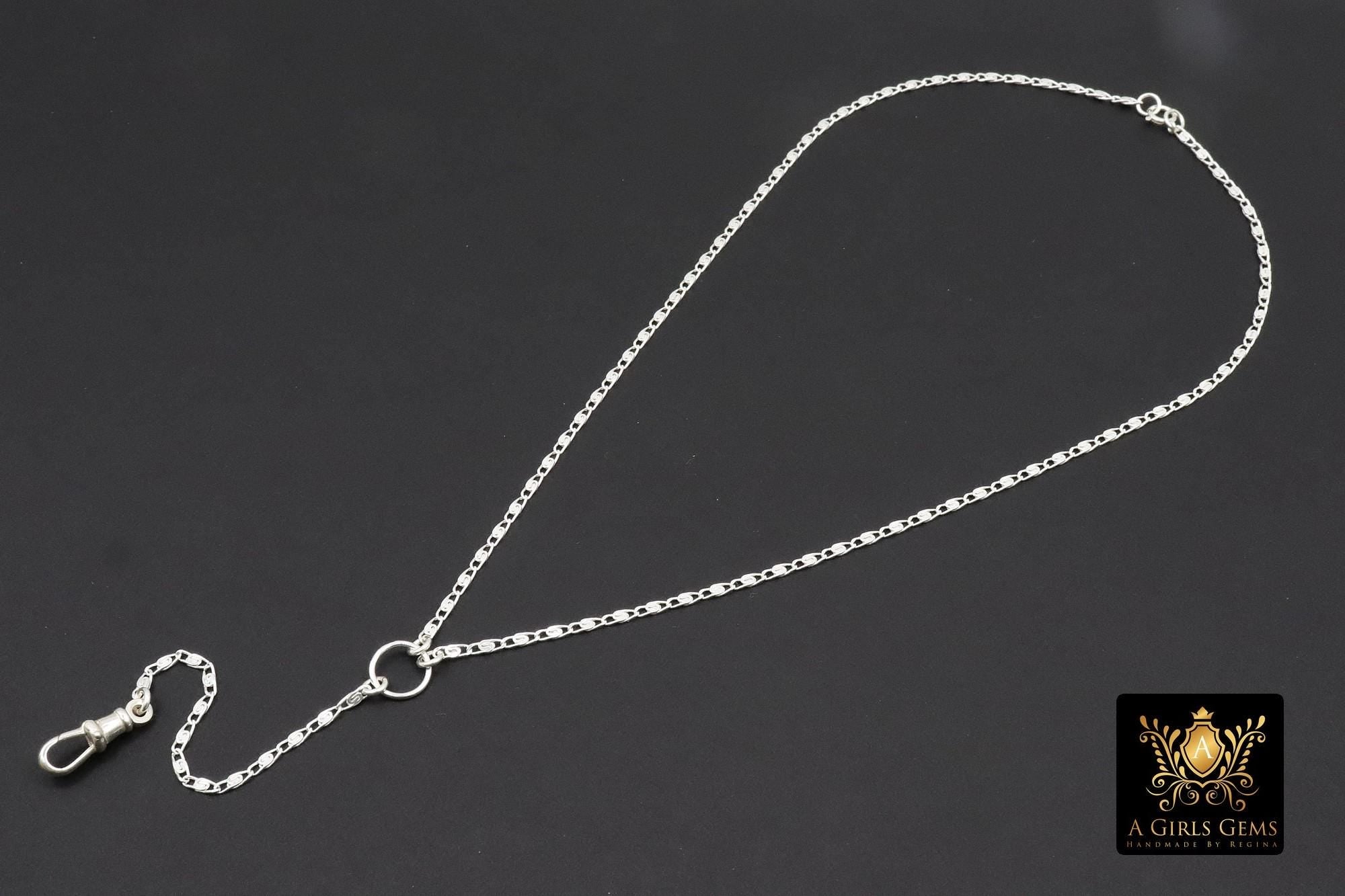 925 Sterling Silver Swivel Fob Bar Necklace, Silver Scroll Bar Chain Lariat Choker, Lumachina Charm Necklace
