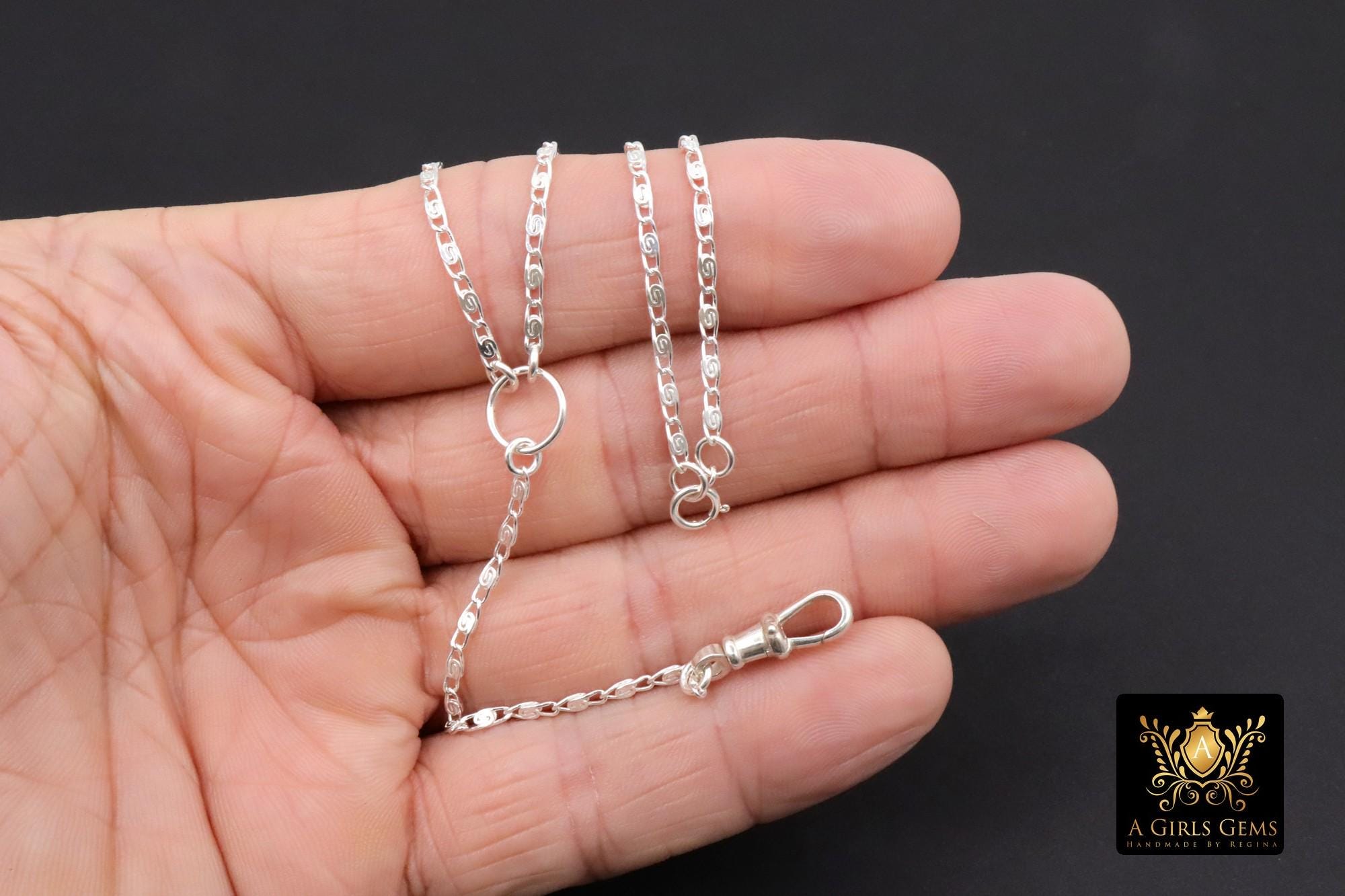 925 Sterling Silver Swivel Fob Bar Necklace, Silver Scroll Bar Chain Lariat Choker, Lumachina Charm Necklace