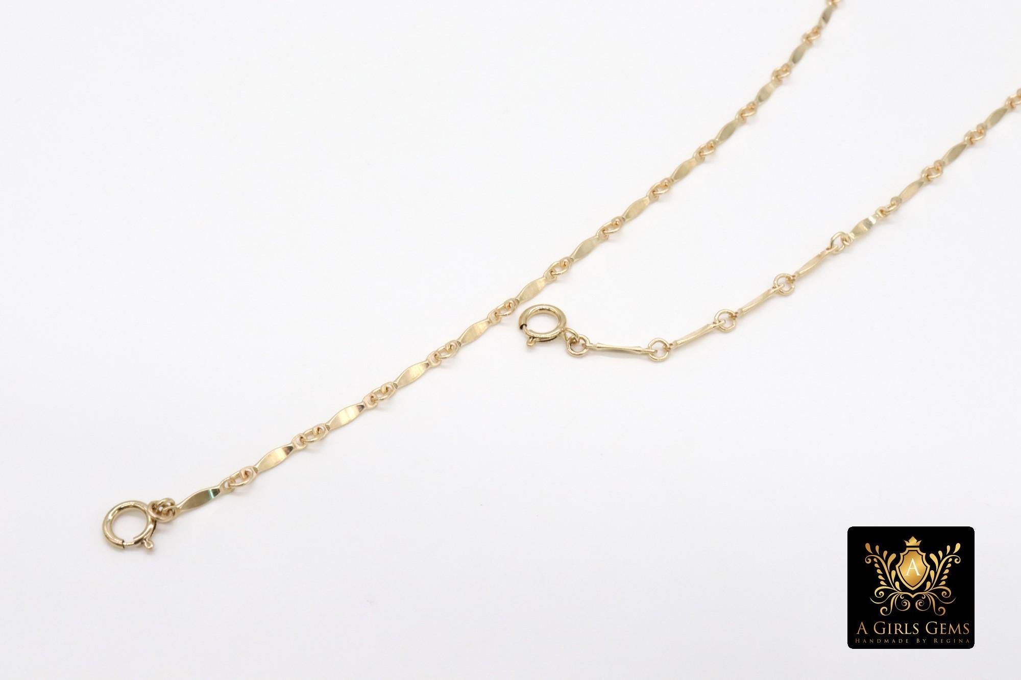 14 K Gold Filled Dap Bar Necklace, Adjustable Gold Bar Chain Lariat Choker, Long Bar Charms Necklace