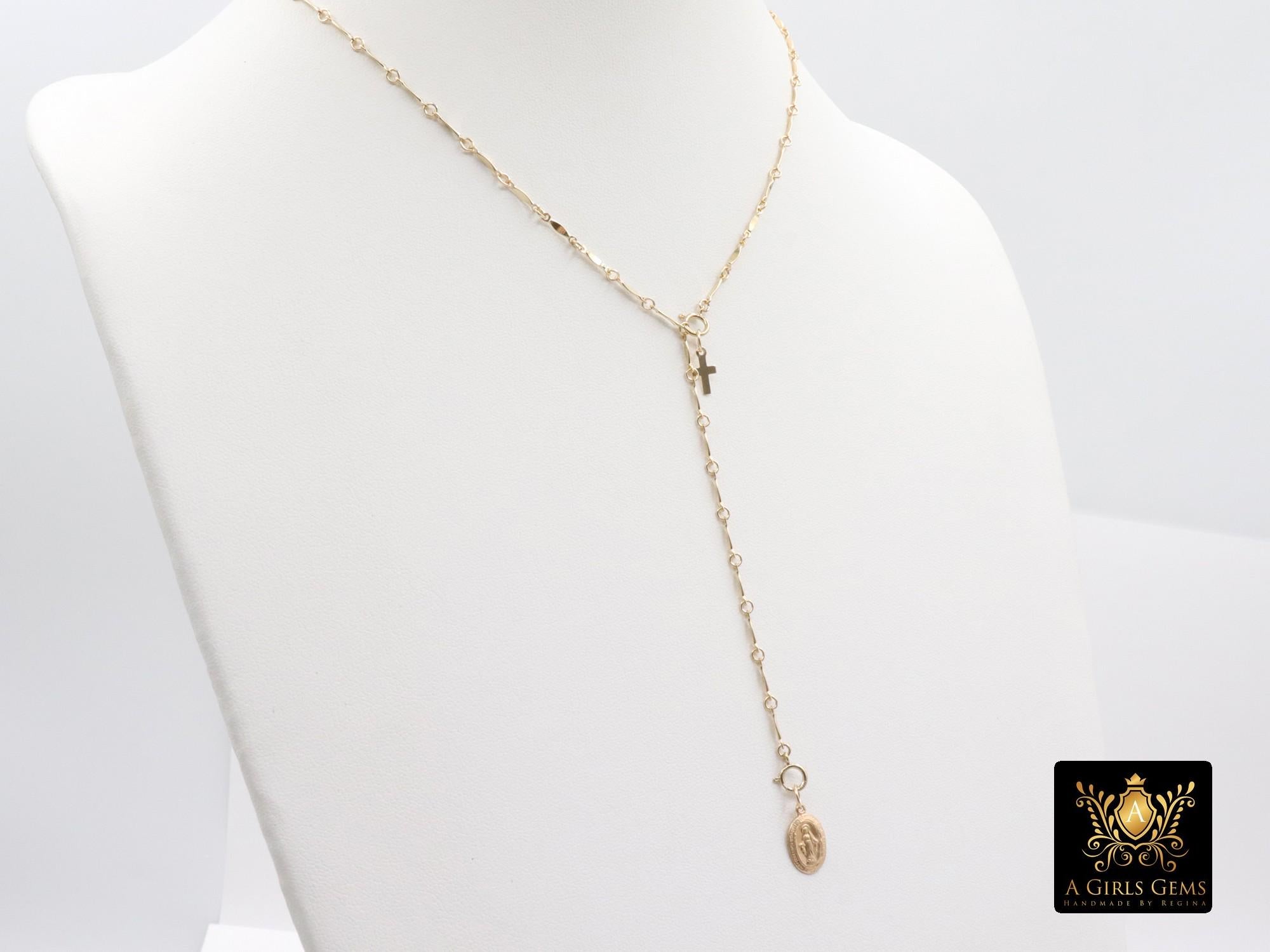 925 Sterling Silver Swivel Fob Figaro Necklace, 14 K Gold Filled Double Charms Chain Adjustable Lariat Choker, Figaro Charm Necklace