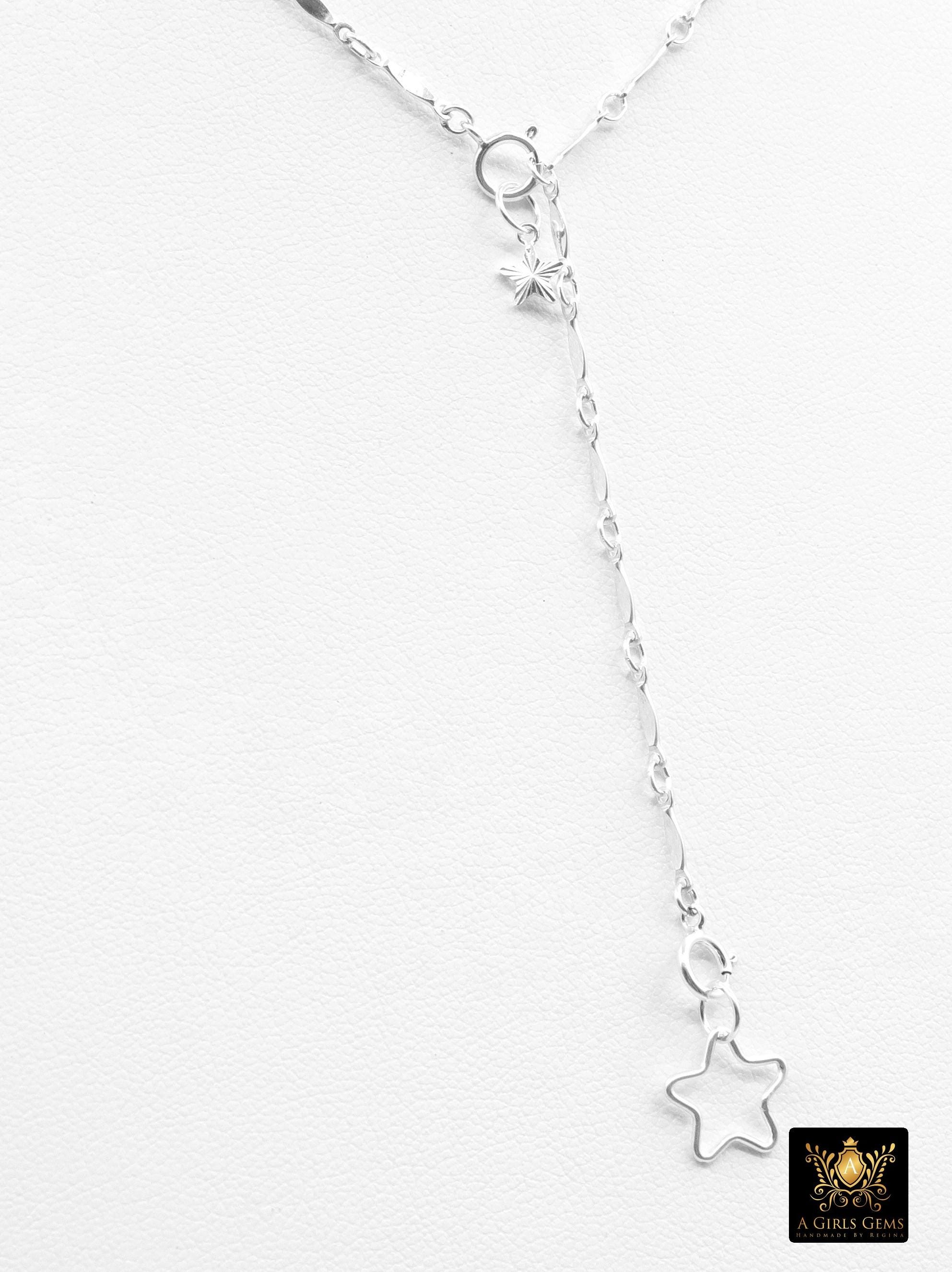 925 Sterling Silver Dap Bar Necklace, Adjustable 14 K Gold Filled Bar Chain Lariat Choker, Long Bar Charms Necklace, Double Clasps Necklace