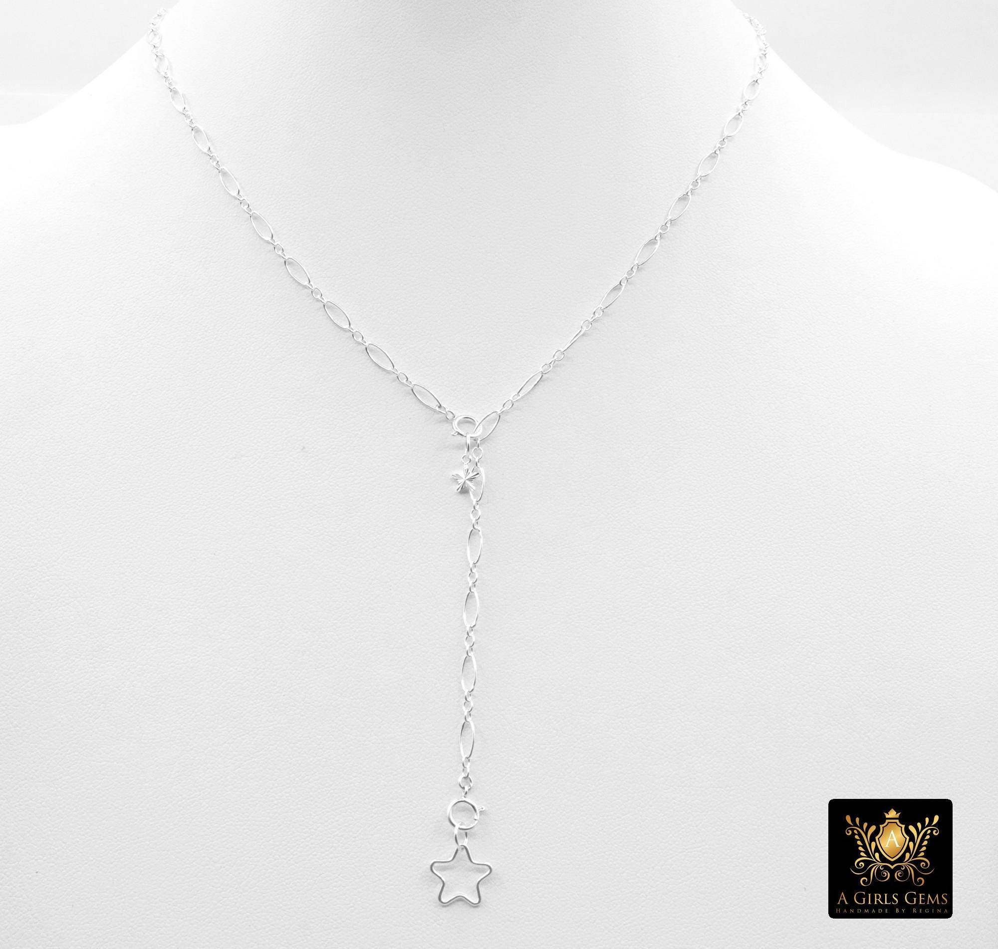 925 Sterling Silver Oval Rolo Bar Necklace, Adjustable 14 K Gold Filled Lariat Choker, Long Short Bar Charm Necklace, Double Clasps Necklace