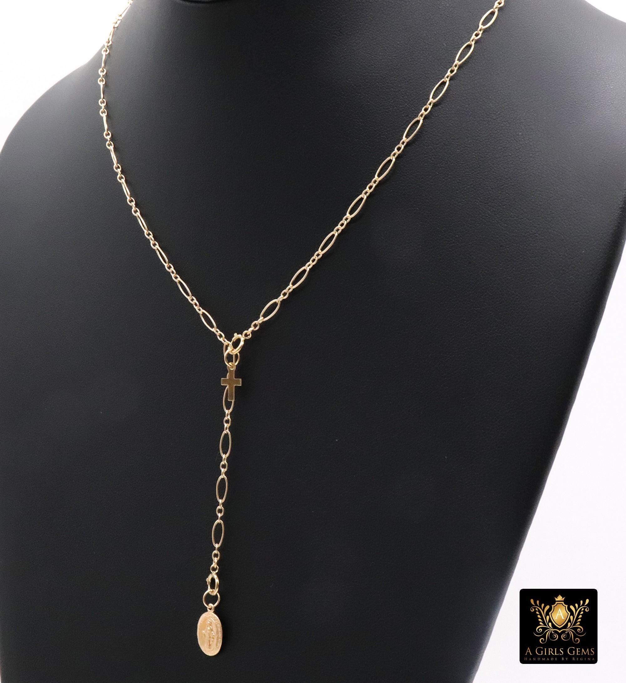 925 Sterling Silver Oval Rolo Bar Necklace, Adjustable 14 K Gold Filled Lariat Choker, Long Short Bar Charm Necklace, Double Clasps Necklace