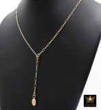925 Sterling Silver Oval Rolo Bar Necklace, Adjustable 14 K Gold Filled Lariat Choker, Long Short Bar Charm Necklace