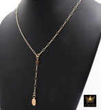 925 Sterling Silver Oval Rolo Bar Necklace, Adjustable 14 K Gold Filled Lariat Choker, Long Short Bar Charm Necklace, Double Clasps Necklace