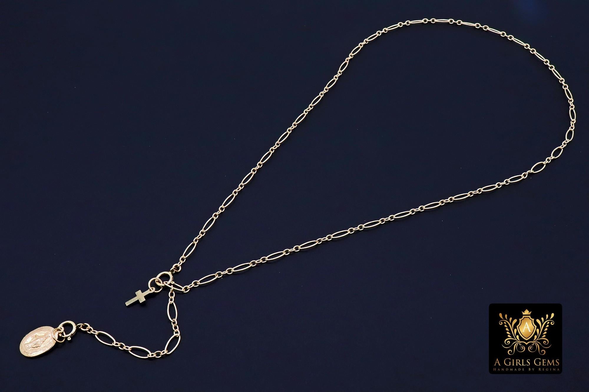 925 Sterling Silver Oval Rolo Bar Necklace, Adjustable 14 K Gold Filled Lariat Choker, Long Short Bar Charm Necklace, Double Clasps Necklace