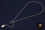 925 Sterling Silver Oval Rolo Bar Necklace, Adjustable 14 K Gold Filled Lariat Choker, Long Short Bar Charm Necklace