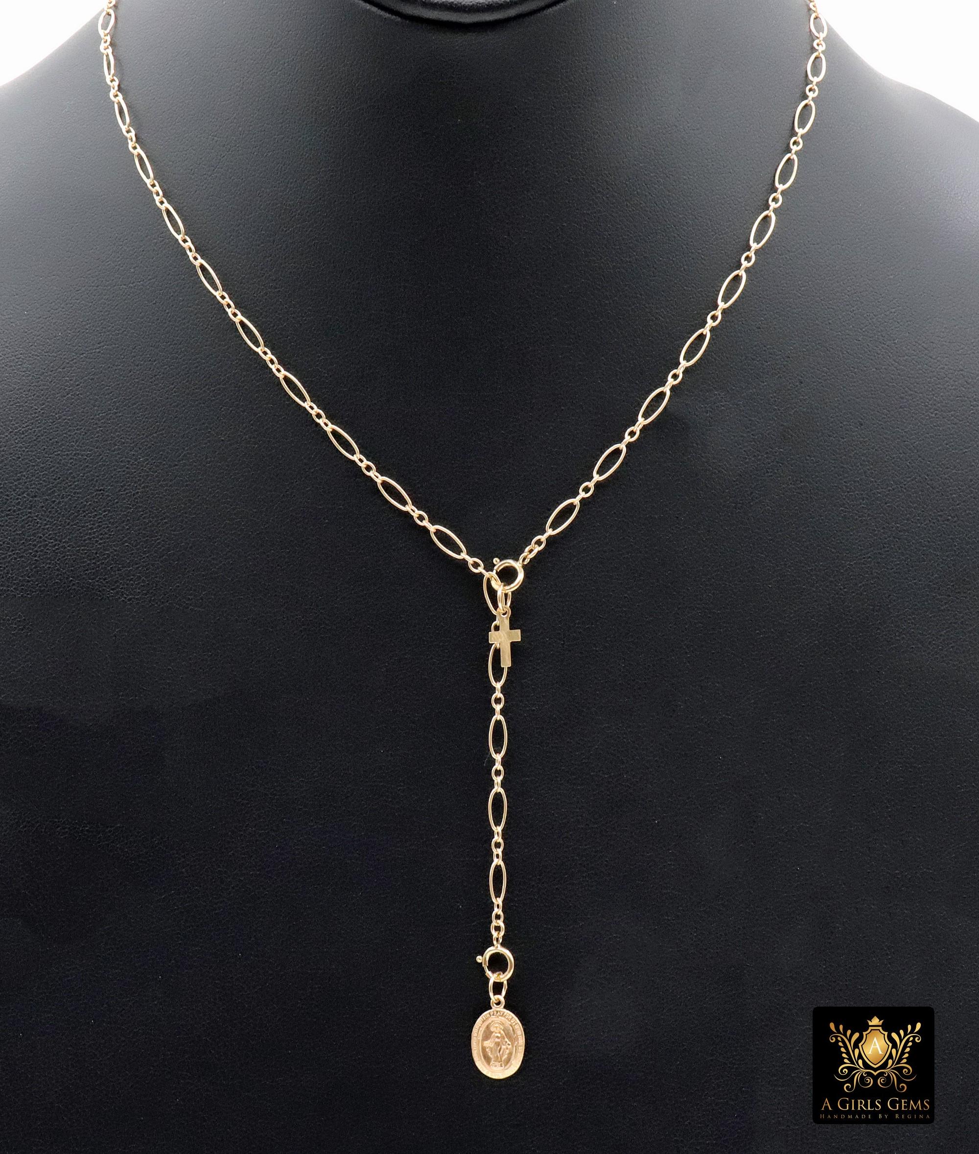 925 Sterling Silver Oval Rolo Bar Necklace, Adjustable 14 K Gold Filled Lariat Choker, Long Short Bar Charm Necklace, Double Clasps Necklace