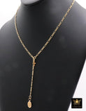 925 Sterling Silver Figaro Necklace, Adjustable 14 K Gold Filled Lariat Choker, Long Short Charm Necklace