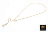 925 Sterling Silver Figaro Necklace, Adjustable 14 K Gold Filled Lariat Choker, Long Short Charm Necklace