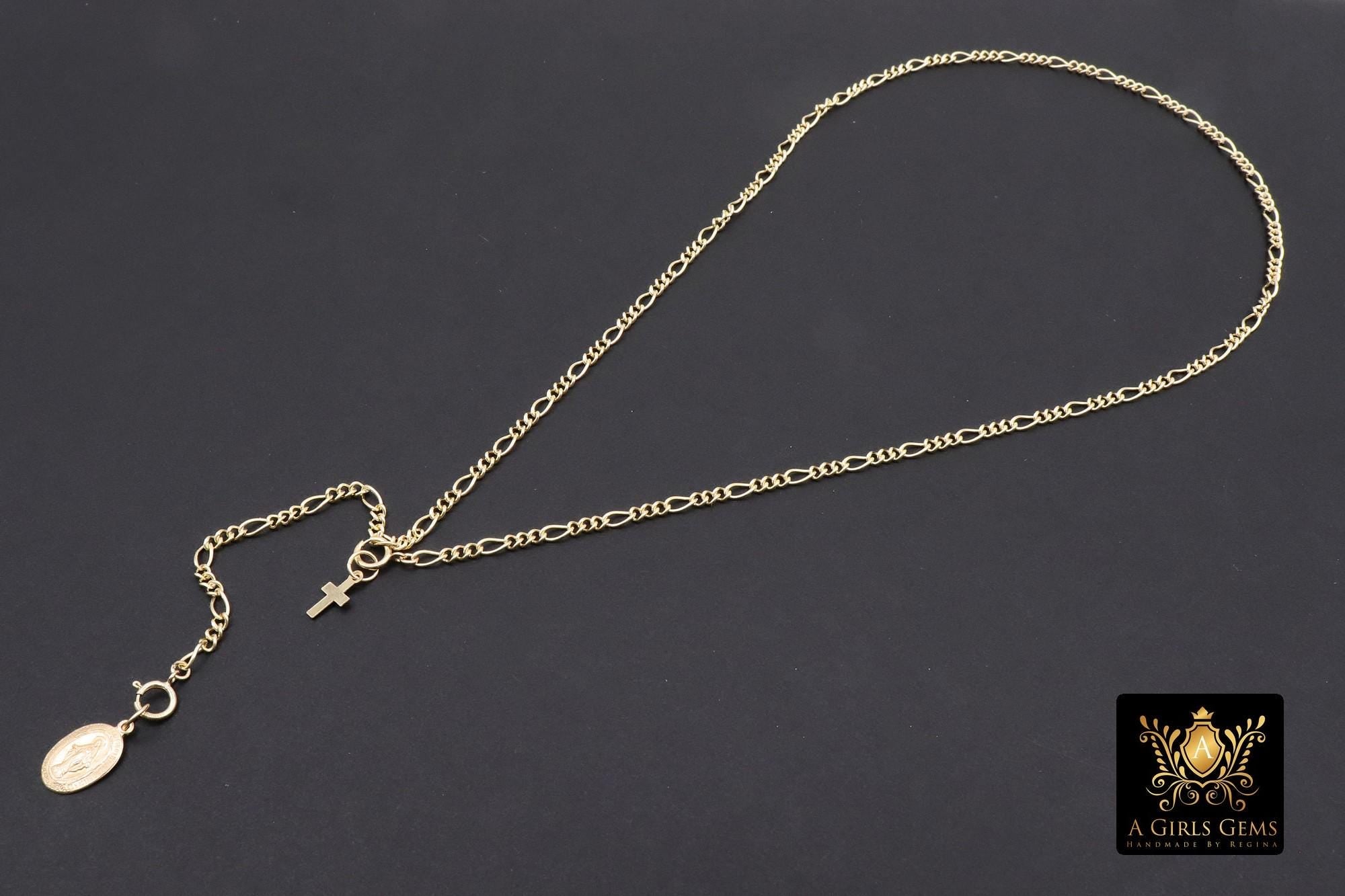 925 Sterling Silver Figaro Necklace, Adjustable 14 K Gold Filled Lariat Choker, Long Short Charm Necklace, Double Clasps Necklace