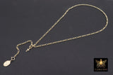 925 Sterling Silver Figaro Necklace, Adjustable 14 K Gold Filled Lariat Choker, Long Short Charm Necklace