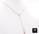 925 Sterling Silver Long Bar Necklace, Adjustable 14 K Gold Filled Bar Chain Lariat Choker, Long Bar Charms Necklace
