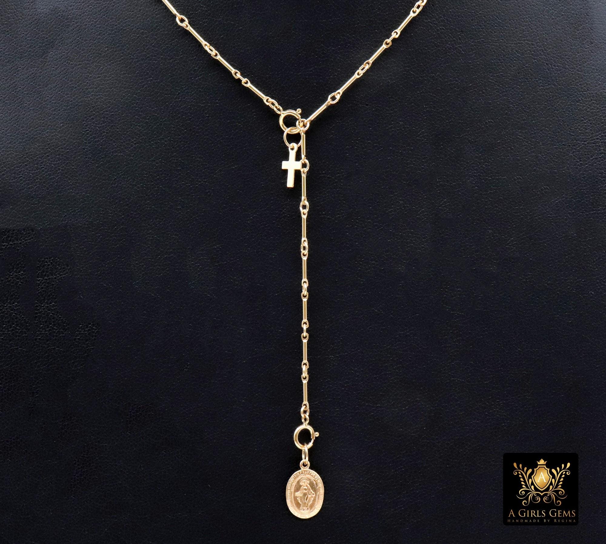 925 Sterling Silver Long Bar Necklace, Adjustable 14 K Gold Filled Bar Chain Lariat Choker, Long Bar Charms Necklace, Double Clasps Necklace