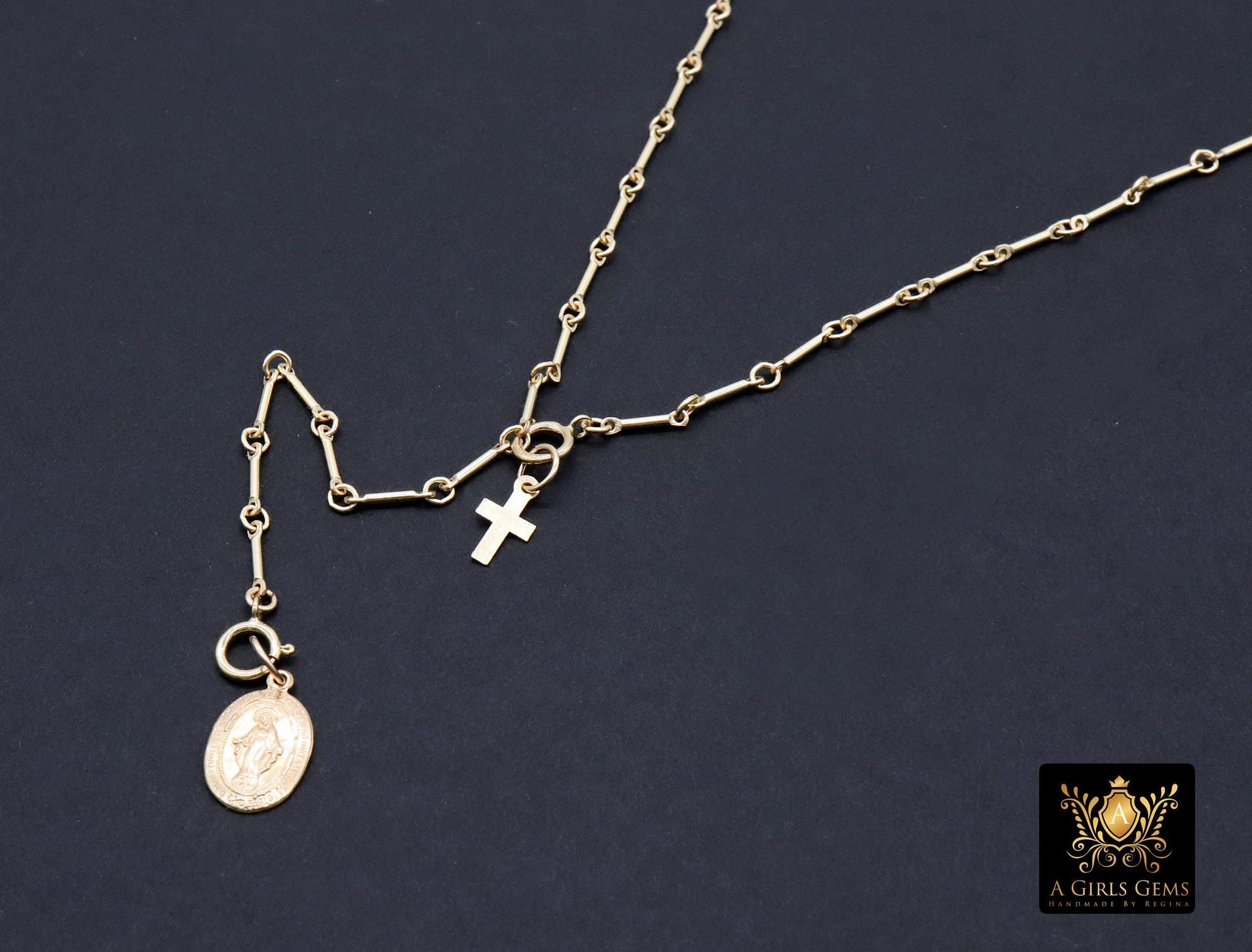 925 Sterling Silver Long Bar Necklace, Adjustable 14 K Gold Filled Bar Chain Lariat Choker, Long Bar Charms Necklace, Double Clasps Necklace