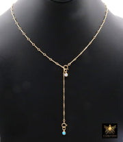925 Sterling Silver Long Bar Necklace, Adjustable 14 K Gold Filled Bar Chain Lariat Choker, Long Bar Charms Necklace
