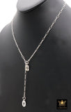 925 Sterling Silver Oval Rolo Bar Necklace, Adjustable 14 K Gold Filled Lariat Choker, Long Short Bar Charm Necklace