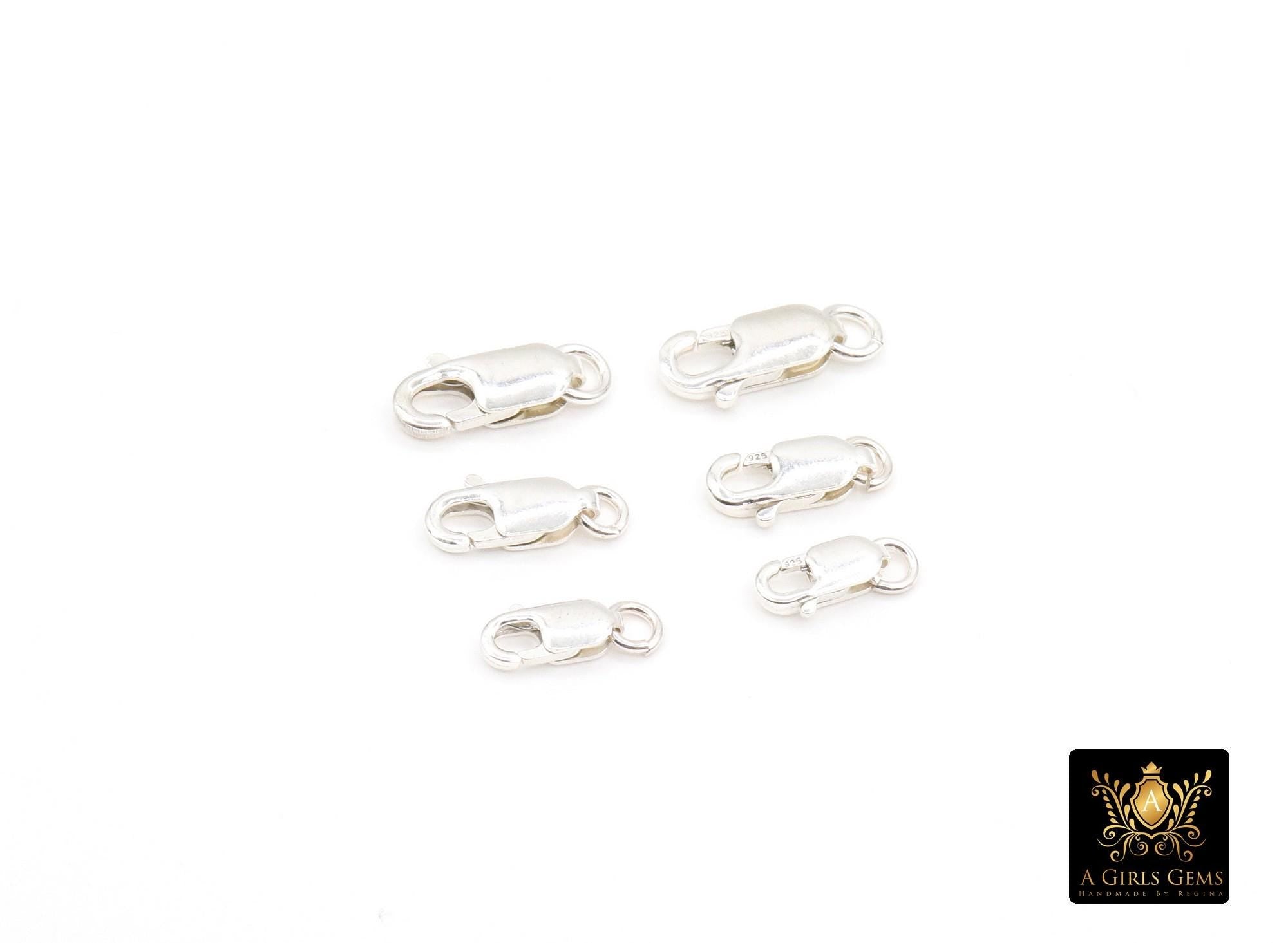925 Sterling Silver Lobster Clasps, Long Clasp Findings # 3855, Sizes 8, 10 mm or 12 mm, Sterling Silver Claws with Open Rings Jewelry