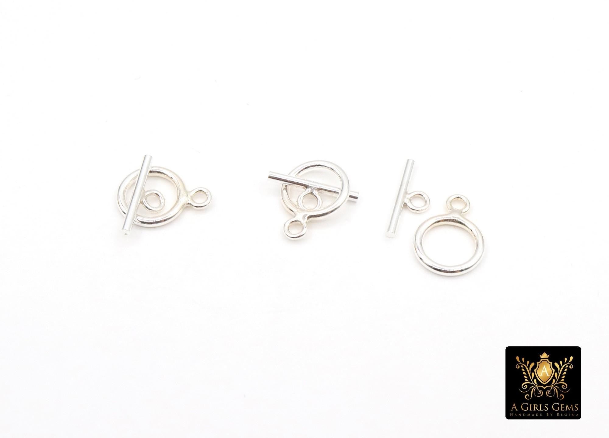925 Sterling Silver Toggle Clasp, Small Round Clasps with Toggle Bar Connectors # 3947, 8.9 x 12 mm and 12 mm Bar