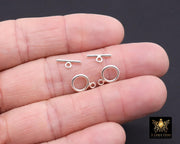 925 Sterling Silver Toggle Clasp, Small Round Clasps with Toggle Bar Connectors # 2305, 8.9 x 12 mm and 12 mm Bar