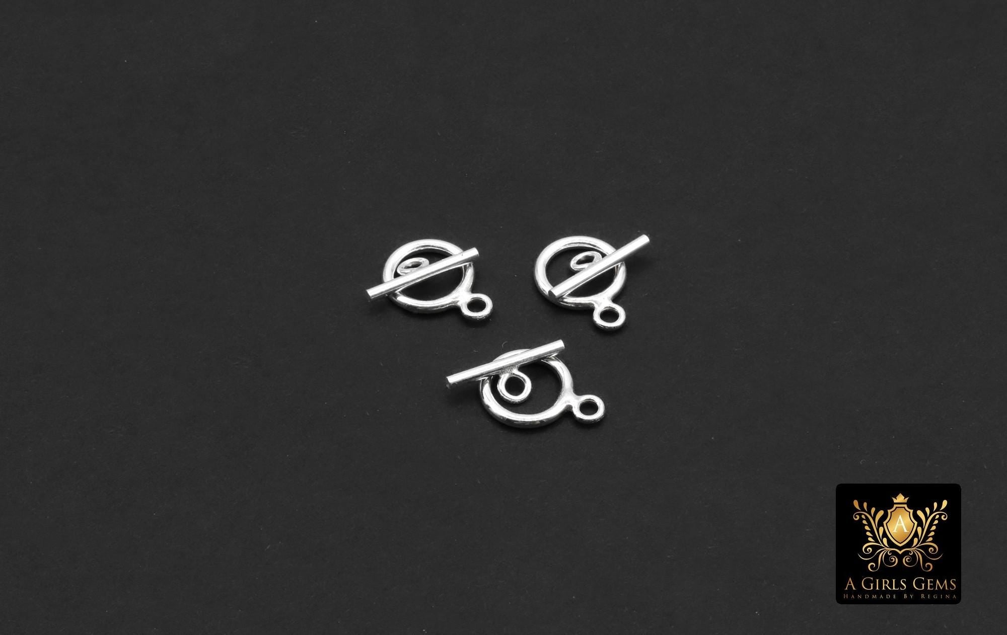 925 Sterling Silver Toggle Clasp, Small Round Clasps with Toggle Bar Connectors # 3947, 8.9 x 12 mm and 12 mm Bar