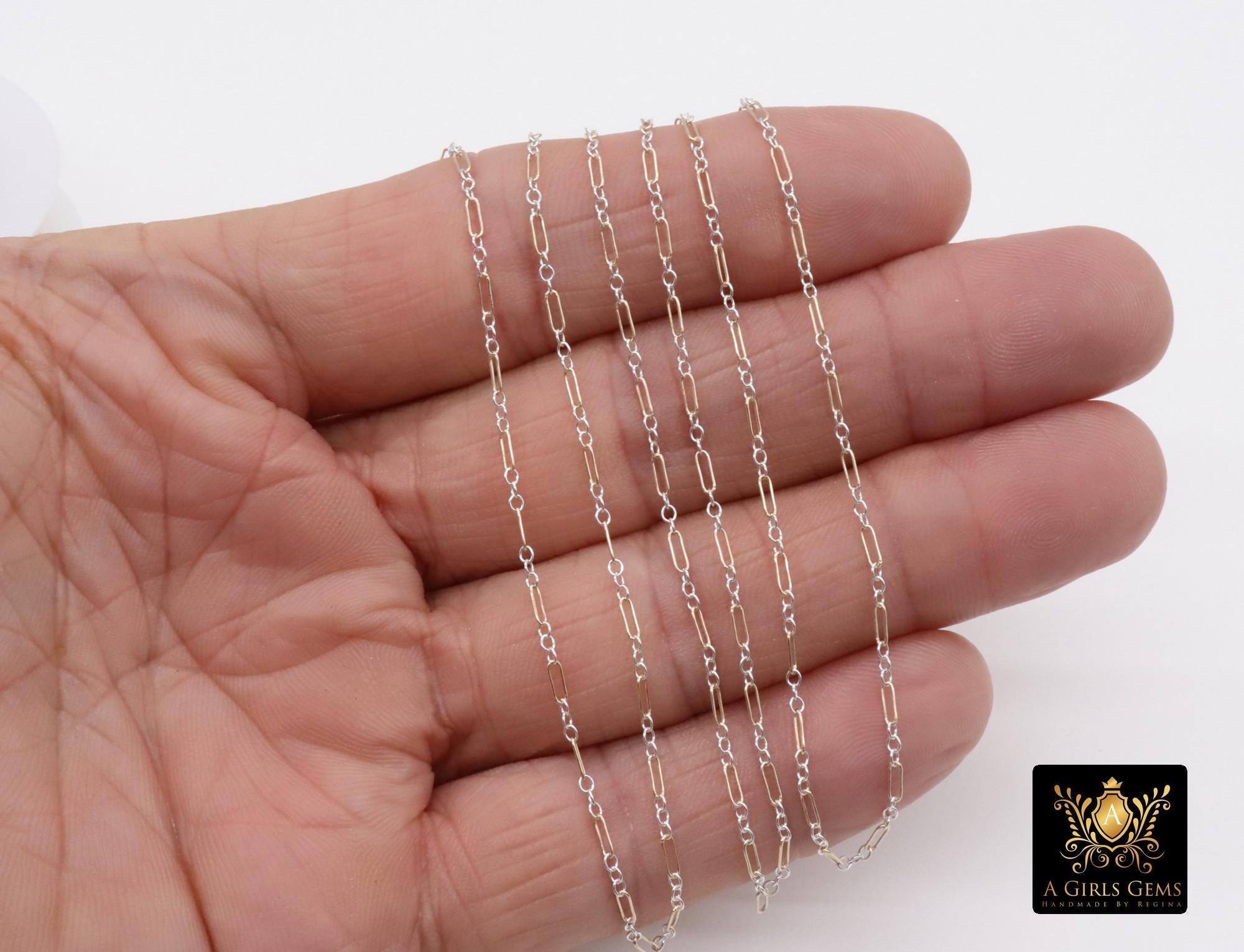 14 K Gold Filled Bar Mixed Metal Chain, 1.6 mm Two Tone 925 Sterling Silver Cable CH# 966, 4.8 mm Unfinished Long and Short, By the Foot