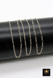 14 K Gold Filled Bar Mixed Metal Chain, 1.6 mm Two Tone 925 Sterling Silver Cable, 4.8 mm Unfinished Long and Short, By the Foot