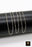 14 K Gold Filled Bar Mixed Metal Chain, 1.6 mm Two Tone 925 Sterling Silver Cable, 4.8 mm Unfinished Long and Short, By the Foot