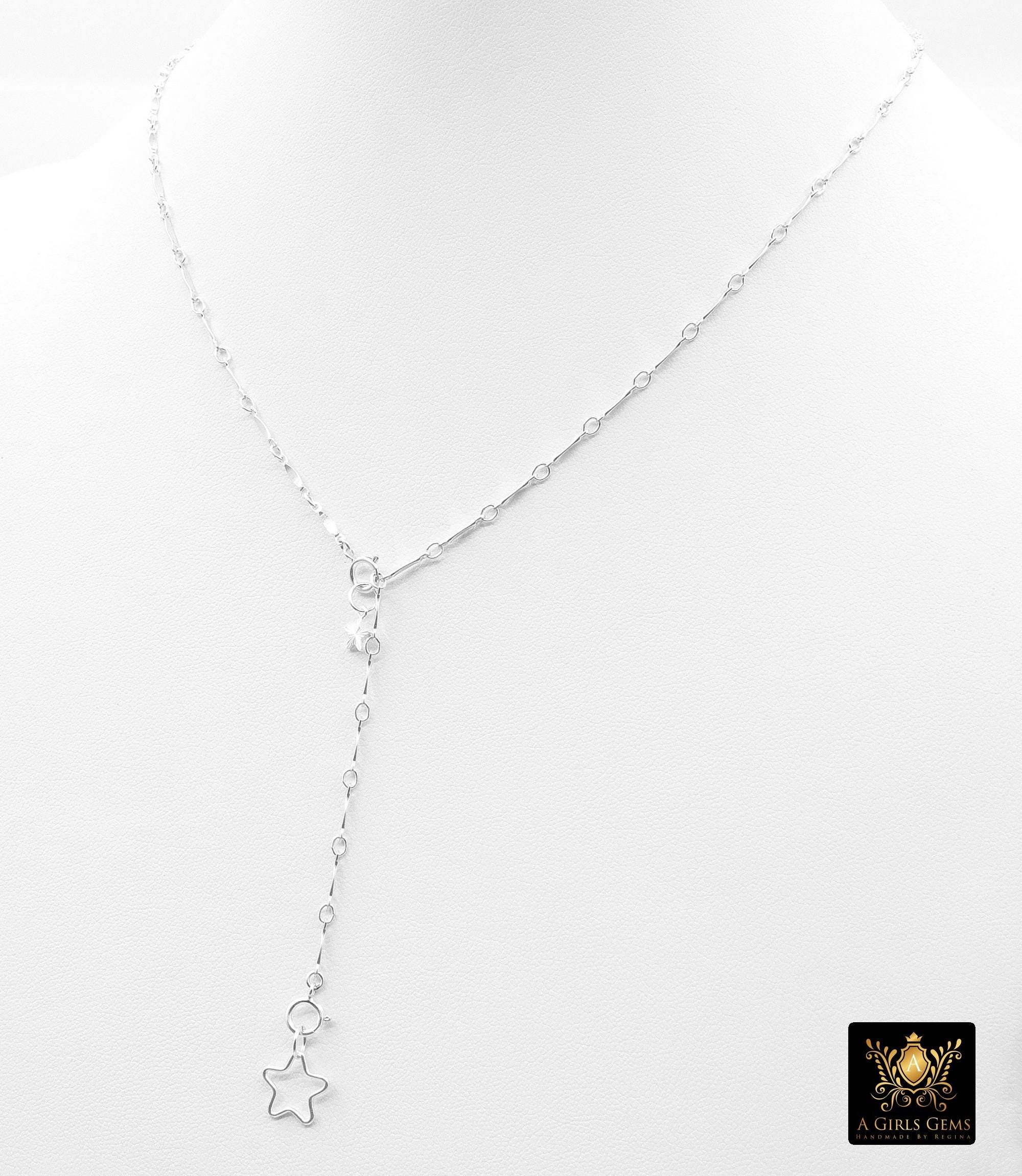 925 Sterling Silver Dap Bar Necklace, Adjustable 14 K Gold Filled Bar Chain Lariat Choker, Long Bar Charms Necklace, Double Clasps Necklace