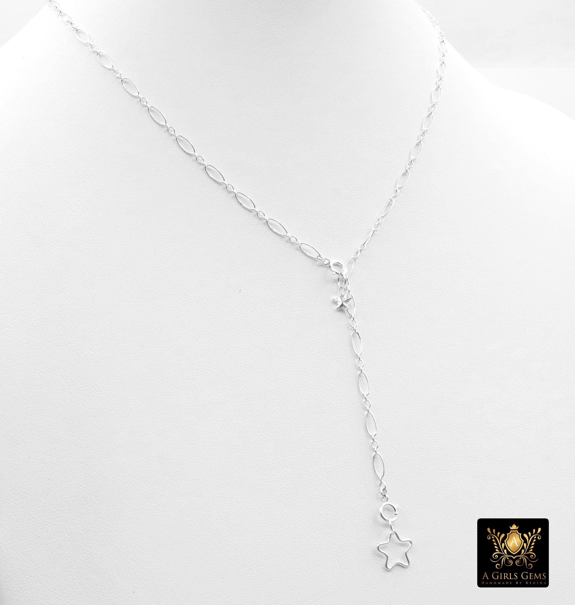 925 Sterling Silver Oval Rolo Bar Necklace, Adjustable 14 K Gold Filled Lariat Choker, Long Short Bar Charm Necklace, Double Clasps Necklace