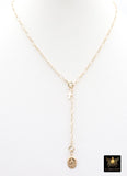 925 Sterling Silver Oval Rolo Bar Necklace, Adjustable 14 K Gold Filled Lariat Choker, Long Short Bar Charm Necklace