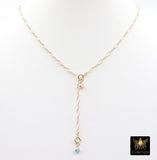 925 Sterling Silver Oval Rolo Bar Necklace, Adjustable 14 K Gold Filled Lariat Choker, Long Short Bar Charm Necklace
