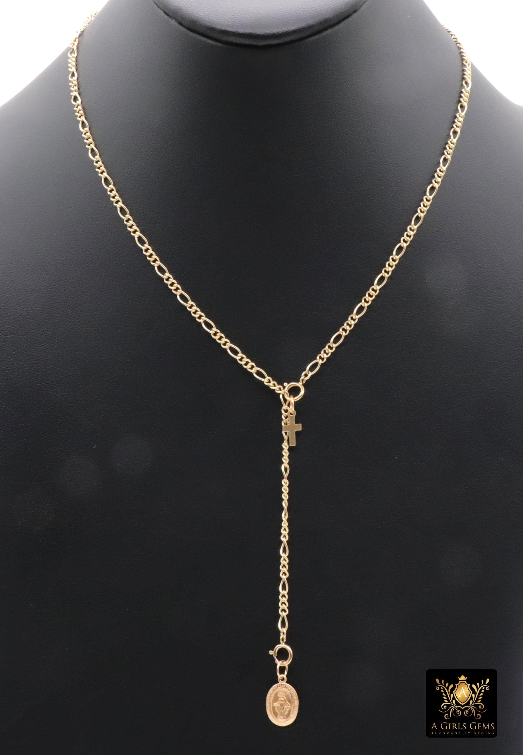 925 Sterling Silver Figaro Necklace, Adjustable 14 K Gold Filled Lariat Choker, Long Short Charm Necklace, Double Clasps Necklace