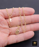 925 Sterling Silver Figaro Necklace, Adjustable 14 K Gold Filled Lariat Choker, Long Short Charm Necklace