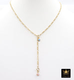 925 Sterling Silver Figaro Necklace, Adjustable 14 K Gold Filled Lariat Choker, Long Short Charm Necklace, Double Clasps Necklace