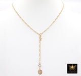 925 Sterling Silver Figaro Necklace, Adjustable 14 K Gold Filled Lariat Choker, Long Short Charm Necklace
