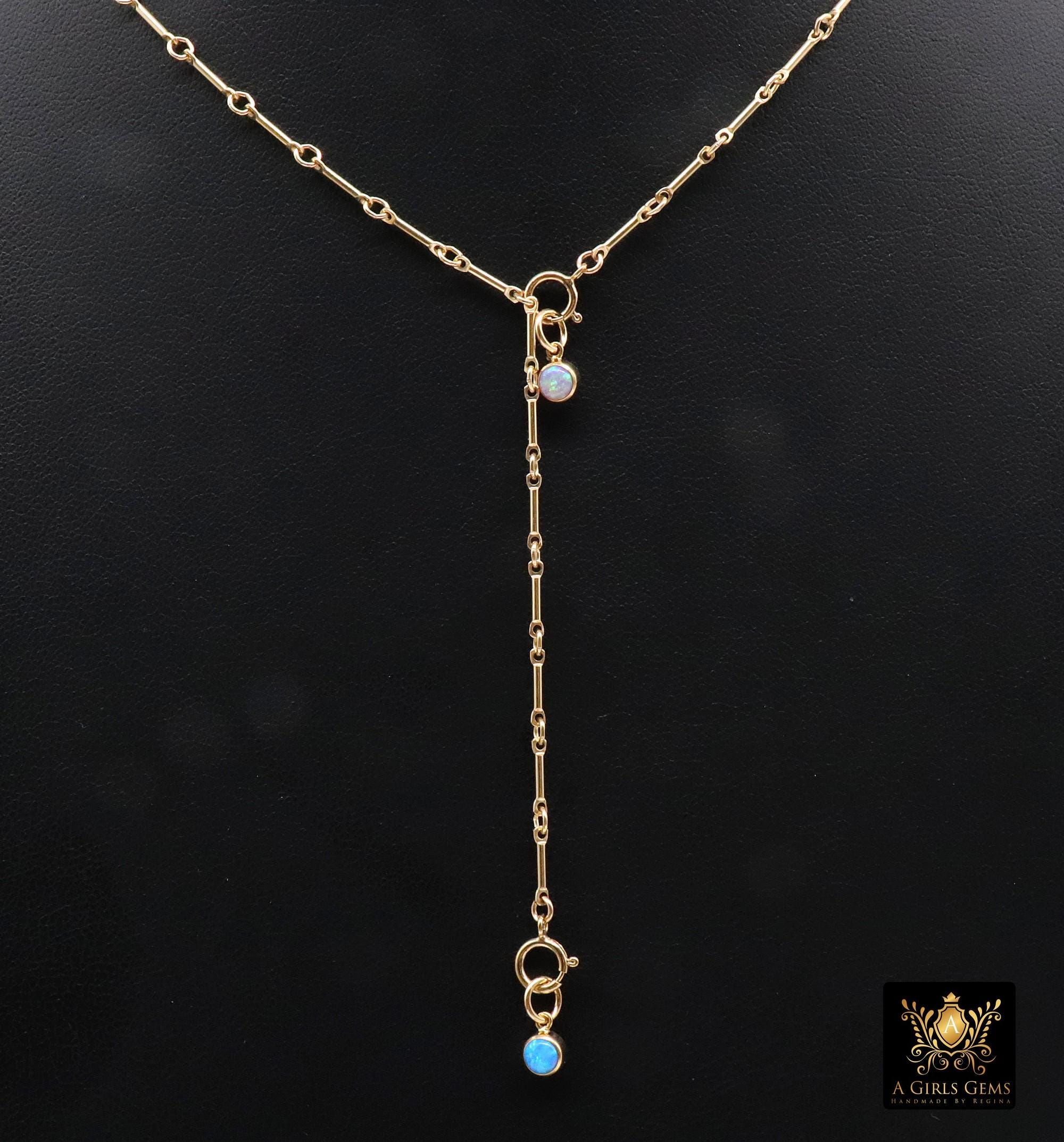 925 Sterling Silver Long Bar Necklace, Adjustable 14 K Gold Filled Bar Chain Lariat Choker, Long Bar Charms Necklace