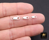 925 Sterling Silver Lobster Clasps, Long Clasp Findings # 520, Sizes 8