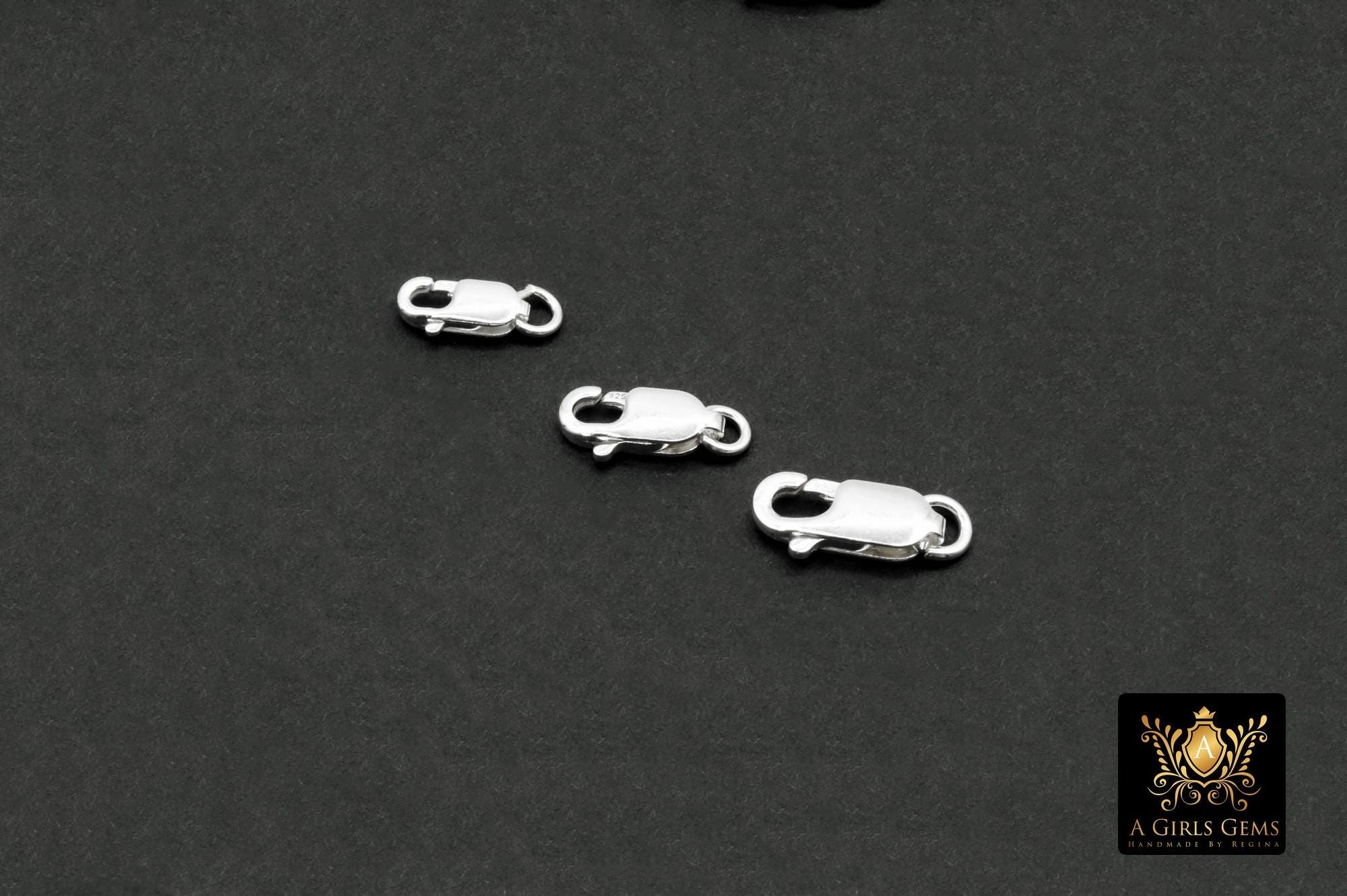 925 Sterling Silver Lobster Clasps, Long Clasp Findings # 520, Sizes 8