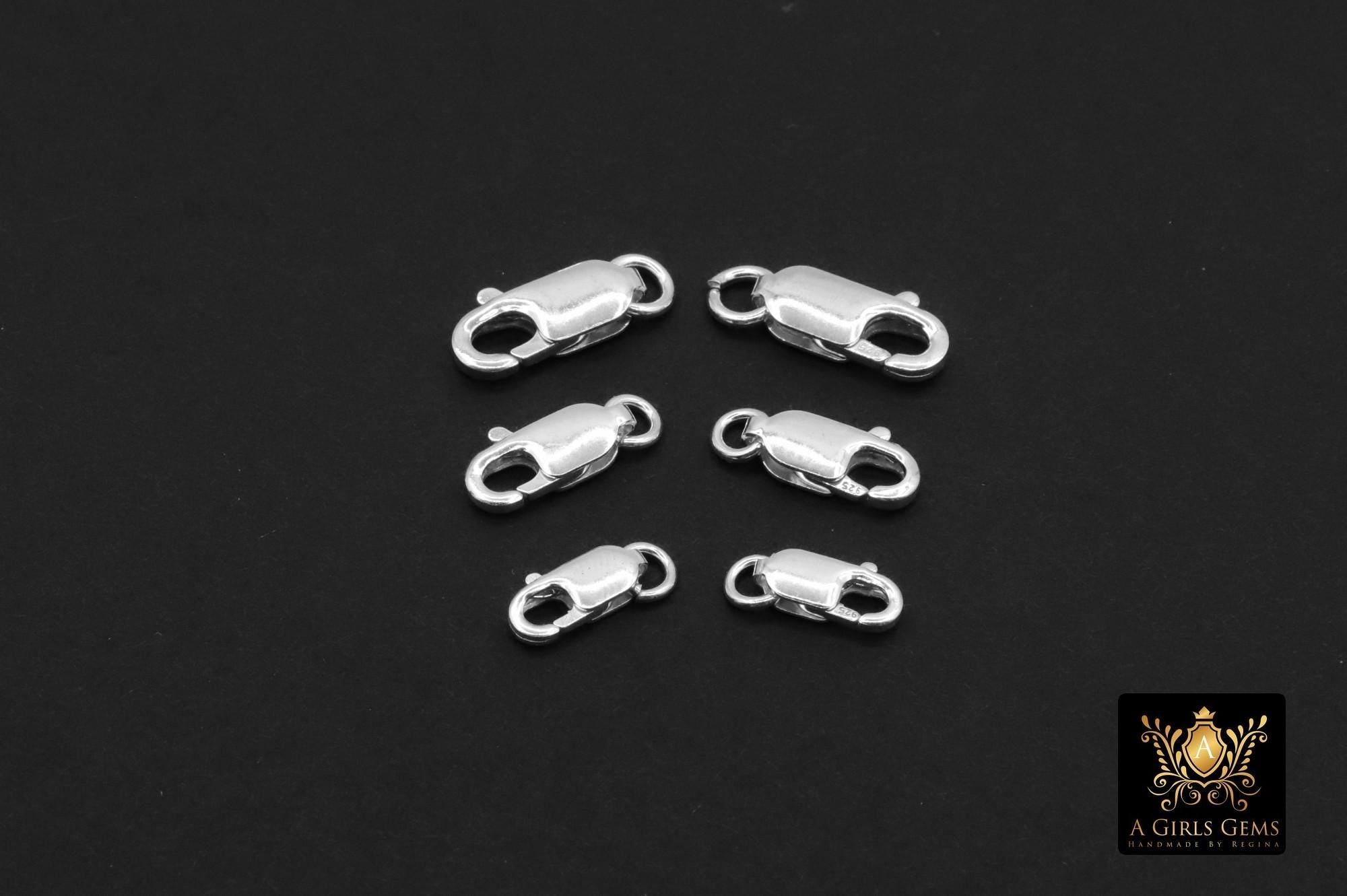 925 Sterling Silver Lobster Clasps, Long Clasp Findings # 3855, Sizes 8