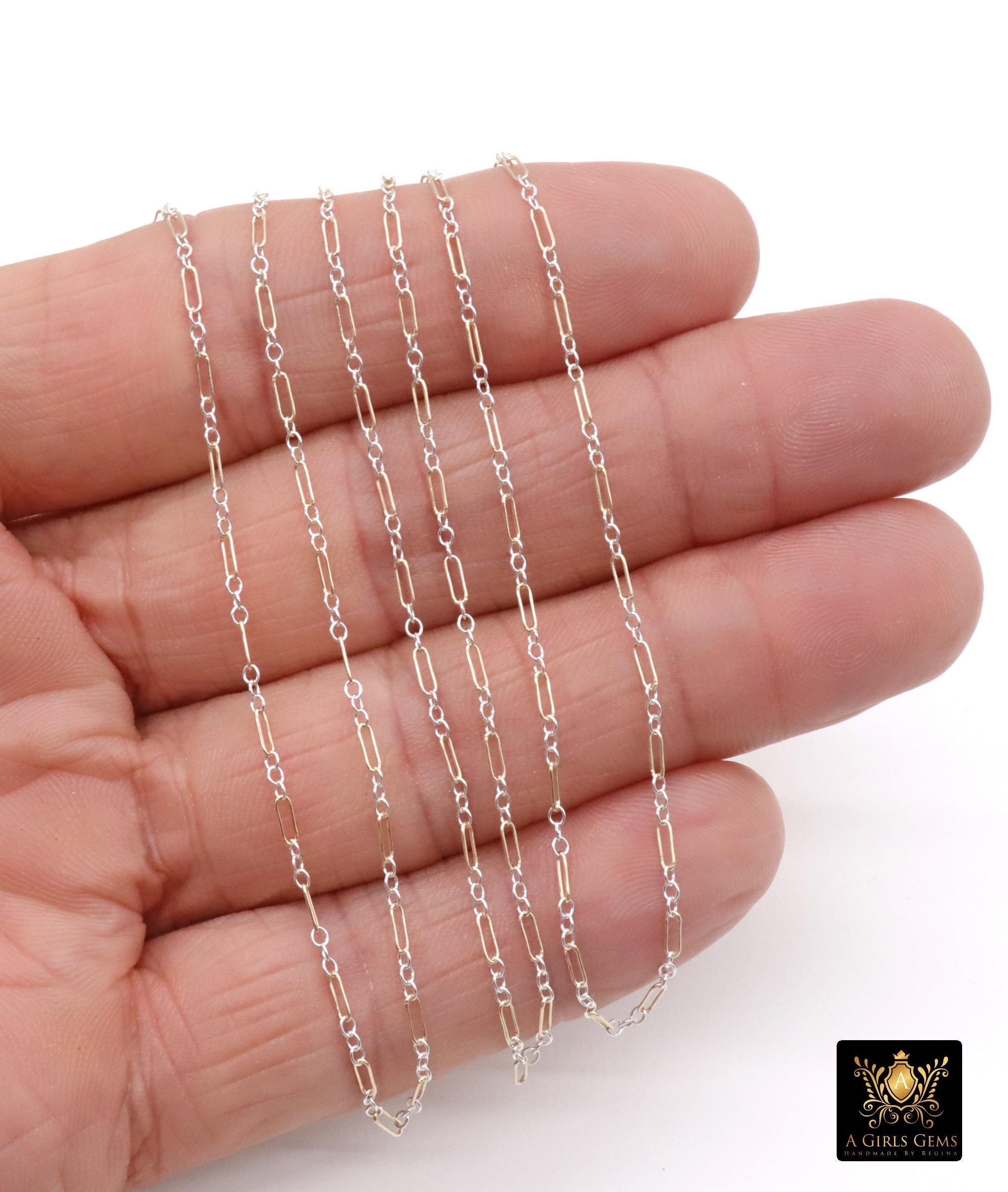 14 K Gold Filled Bar Mixed Metal Chain, 1.6 mm Two Tone 925 Sterling Silver Cable CH# 897, 4.8 mm Unfinished Long and Short