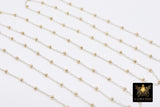 14 K Gold Filled Two Tone Satellite Chains, 925 Sterling Silver Mixed Metal 2.3 mm Beaded Fancy 1.4 mm Cable Chains CH# 967, By The Foot