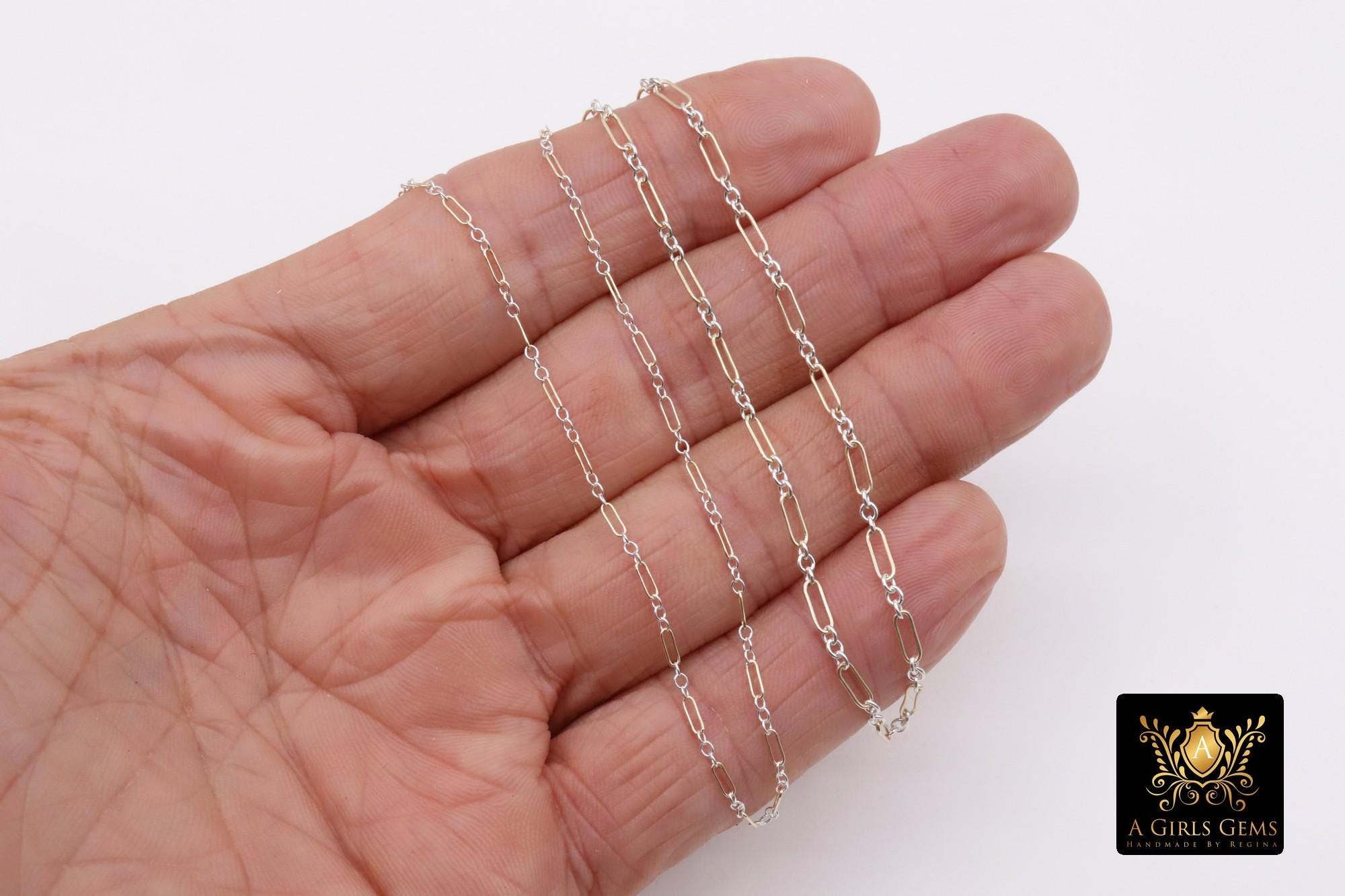 14 K Gold Filled Bar Mixed Metal Chain, 1.6 mm Two Tone 925 Sterling Silver Cable CH# 897, 4.8 mm or 6.5mm