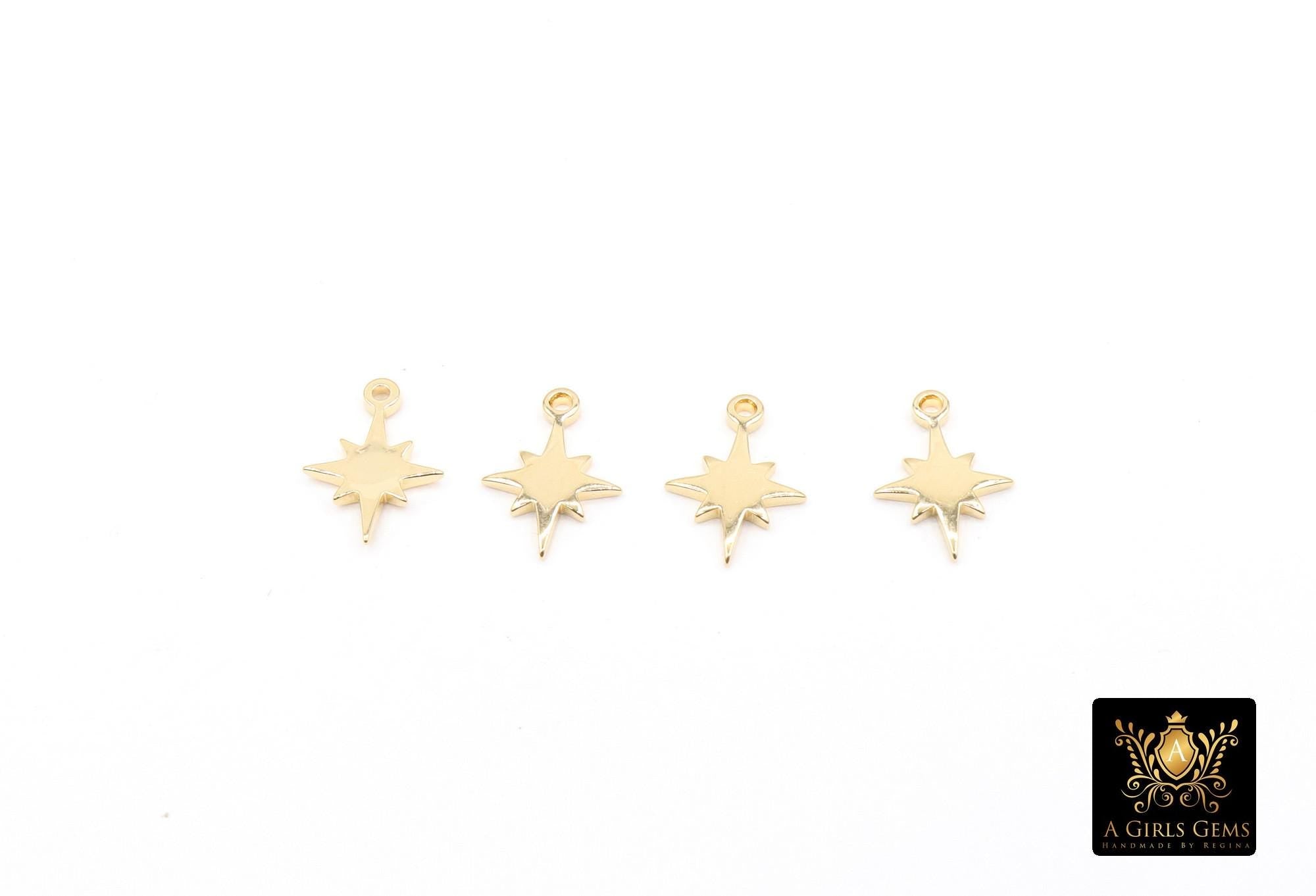 14 K Gold Filled Star Charms, 10 mm Starburst Charms # 3683, 7 mm Small Dainty Starburst Charms