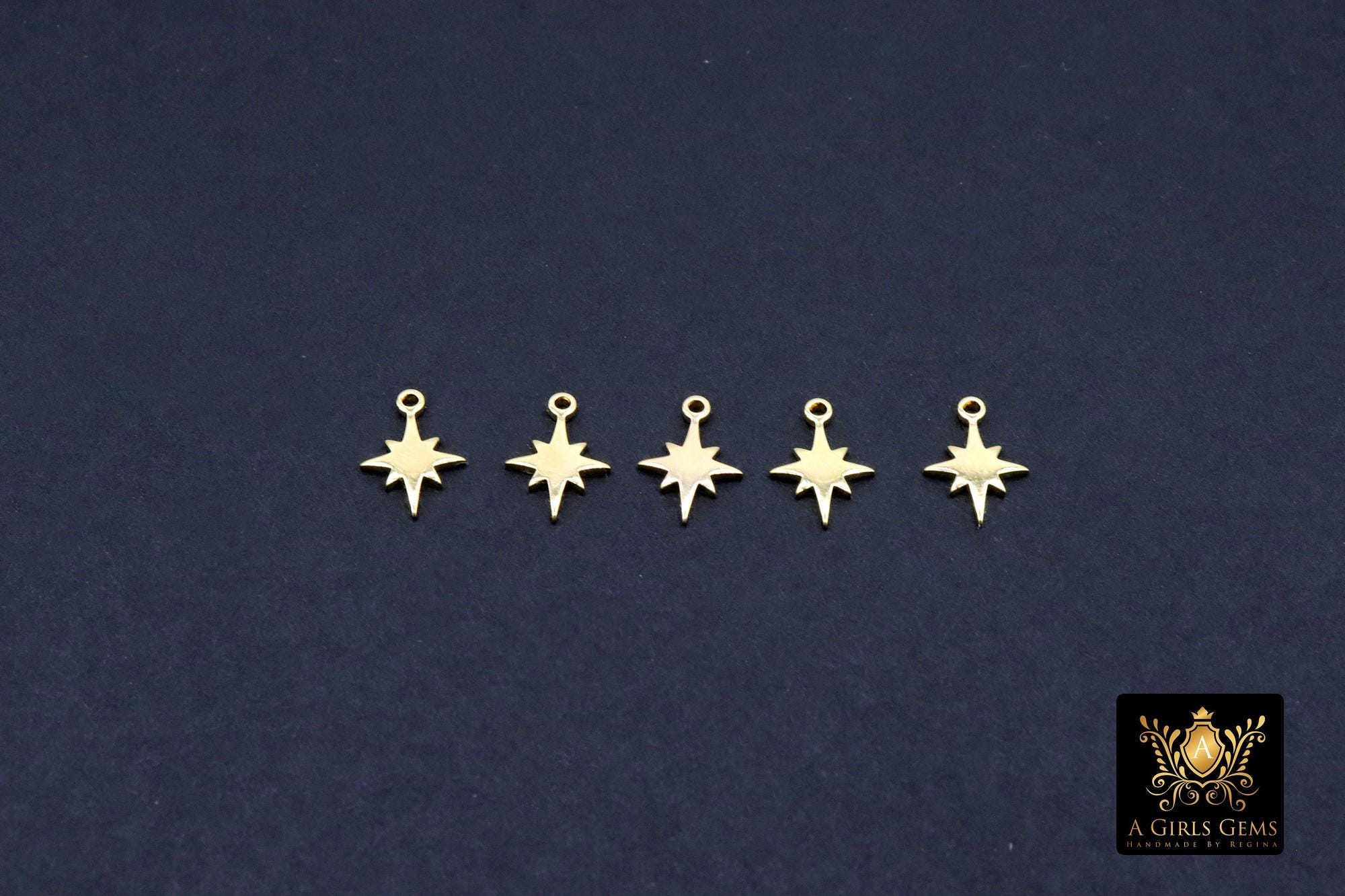 14 K Gold Filled Star Charms, 10 mm Starburst Charms # 3683, 7 mm Small Dainty Starburst Charms