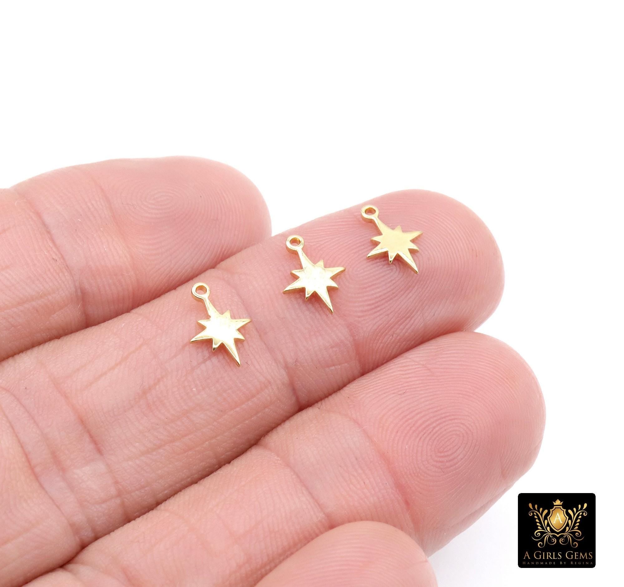 14 K Gold Filled Star Charms, 10 mm Starburst Charms # 3683, 7 mm Small Dainty Starburst Charms
