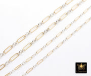 14 K Gold Filled Bar Mixed Metal Chain, 1.6 mm Two Tone 925 Sterling Silver Cable CH# 897, 4.8 mm or 6.5mm