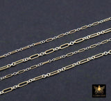 14 K Gold Filled Bar Mixed Metal Chain, 1.6 mm Two Tone 925 Sterling Silver Cable CH# 897, 4.8 mm or 6.5mm